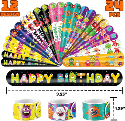 72PCS Monster Party Set - 48PCS Temporary Tattoos & 24PCS Slap Bracelets - Fun Monster-Themed Birthday Supplies, Baby Shower Gifts, Classroom Rewards & Party Decorations for Kids (Boys & Girls)