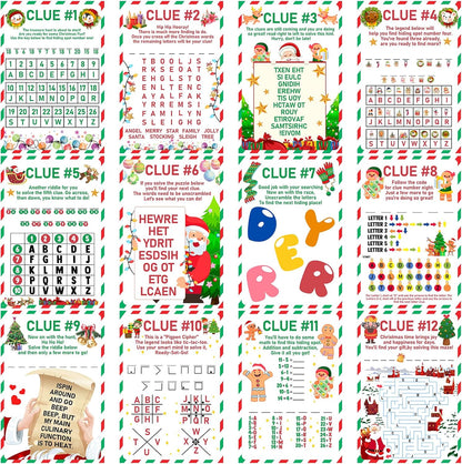 Christmas Treasure Hunt for Older Kids,Santa Holiday Scavenger Treasure Gift Hunt Games Crack the Code Puzzle for Christmas Morning Eve Gift