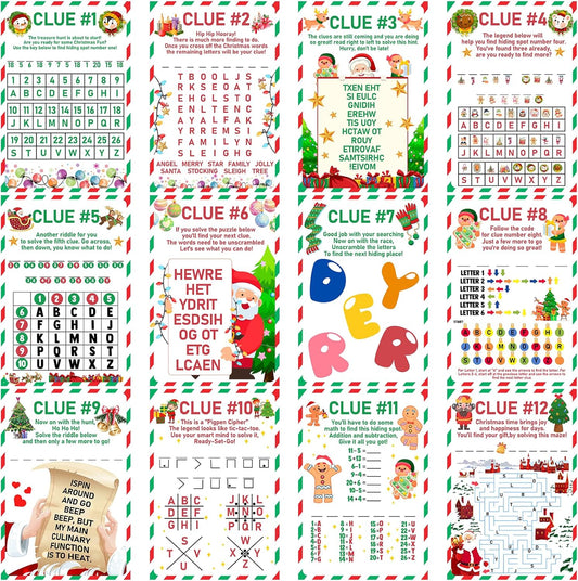 Christmas Treasure Hunt for Older Kids,Santa Holiday Scavenger Treasure Gift Hunt Games Crack the Code Puzzle for Christmas Morning Eve Gift