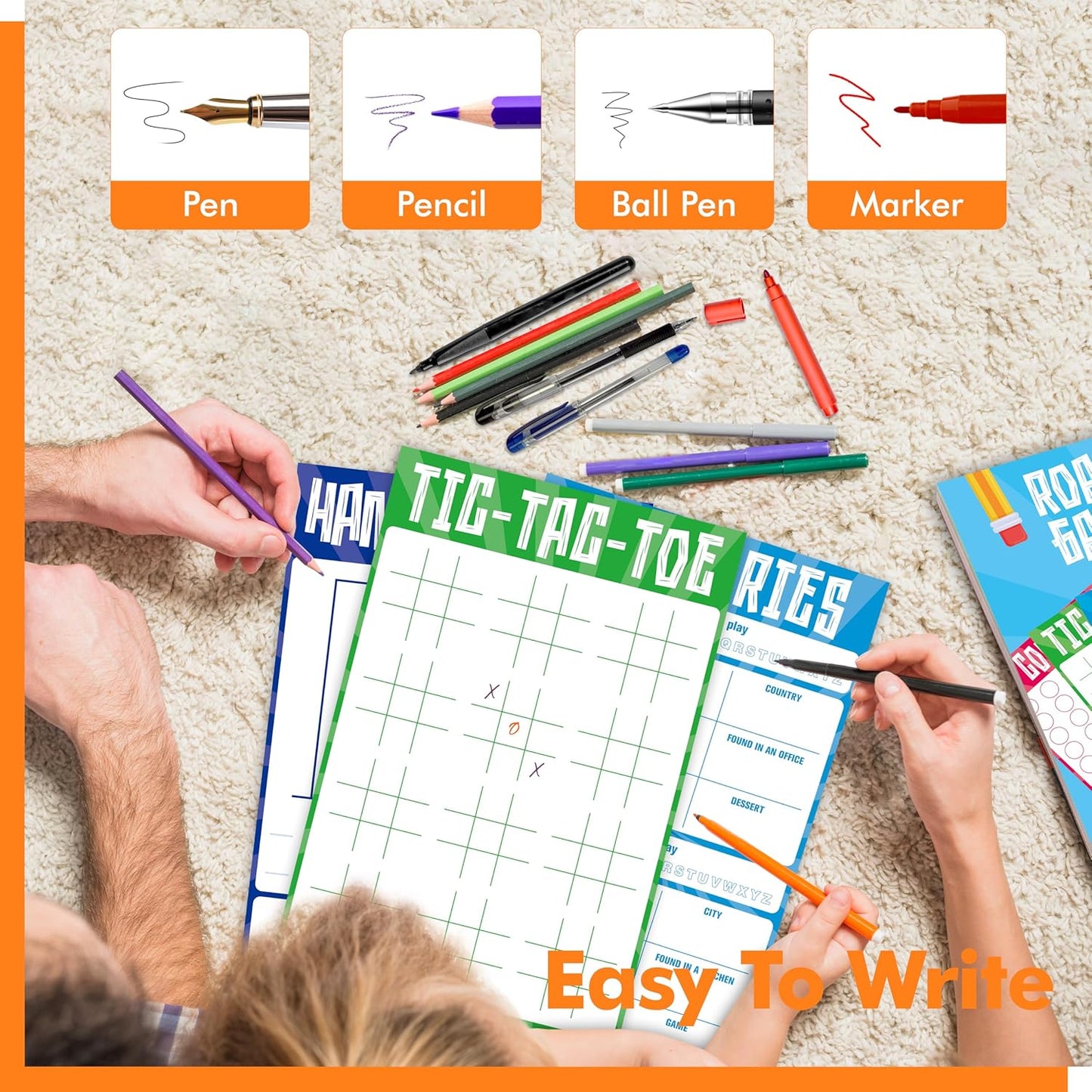 Road Trip Game Pad, 5 Games in 1 (Farm Animals, Car Colors, Buildings, Traffic Signs, Vehicles Scavenger Hunt Bingo), Pen Pencil Paper Game, Plane Trip/ Car Travel/Getaway Activity Pad for Kid, Adult