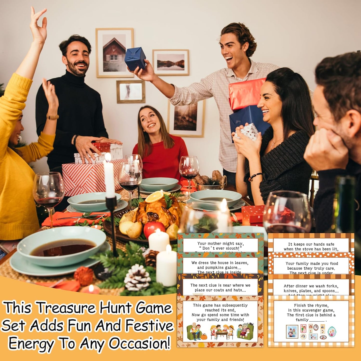 Thanksgiving Scavenger Hunt Games, Fall Holiday Treasure Hunt Clues Game Cards, Thanksgiving Party Games for Family Friend Groups, Fall Theme Party Decorations Supplies Favors，04