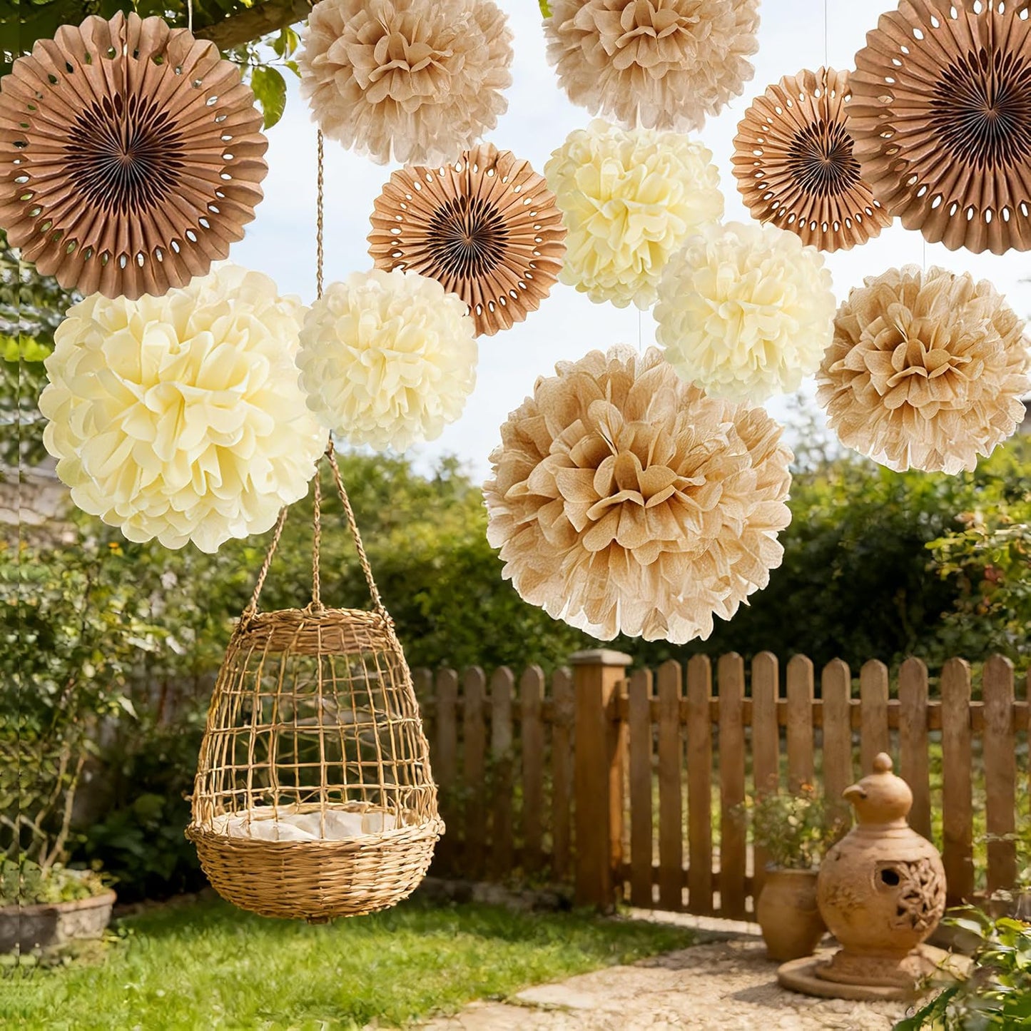 PAPER JAZZ Paper Flowers with Paper Fan Boho Hanging Decor Artificial Flowers Decorations for Wall Pink and Orange Party Decorations for Classroom, Beach Party, Summer Birthday Party Pack of 11.