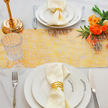 Snowkingdom 2 Pieces Gold Table Runner, Sequin Glitter Foil Metallic Thin Mesh Runner Roll 11"x108", Gold Table Decorations for Event Party, Wedding, Birthday Party, Christmas