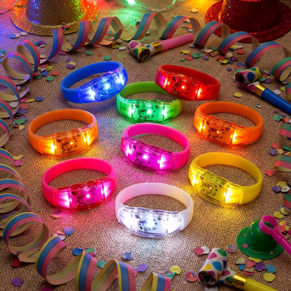 JellyArch 16 Pcs LED Glow Bracelets, Sound Activated LED Bracelets, Music Control Glow in The Dark Party Favors for Wedding, Raves, Concert, Camping, sporting Events, Party (Radiant Colors)
