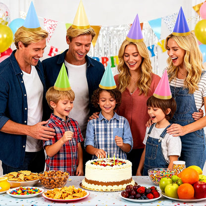 Pre-Assembled Pastel Party Hats for Kids, Birthday Party Hats for Adults