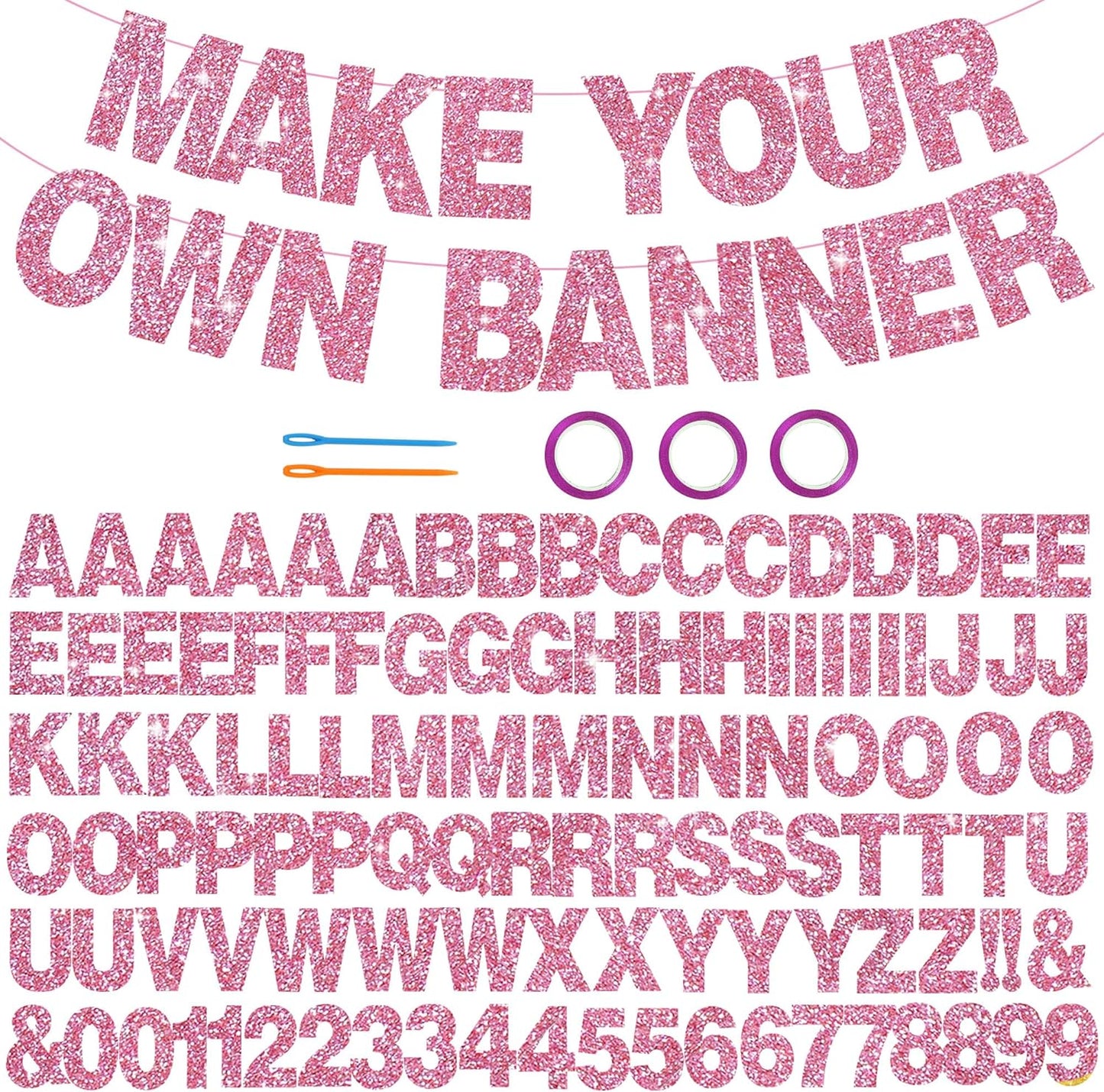 BEISHIDA 116 PCS A-Z DIY Letter Banner Kit Make Your Own Banner Including 111 Letters and Numbers 3 Rope and 2 Threading Device,Customized for Birthday Graduation Wedding Decor Black