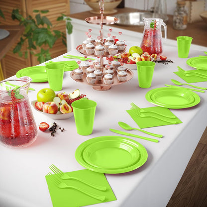 350 Pcs Black Plastic Plates For Party, Black Disposable Plates Set, 50 Of Each 9" Dinner Plate Set, 7" Dessert Plate, Cups, Napkins & Cutlery Plastic Dinnerware Set Exquisite