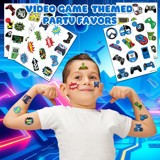60 PCS Video Game Pre-Cut Temporary Tattoos Themed for Kids Birthday Party Decorations Supplies Favors Decor Super Cute Tattoo Stickers 5 Sheets Gifts for Boys Girls Games Classroom Rewards Carnival