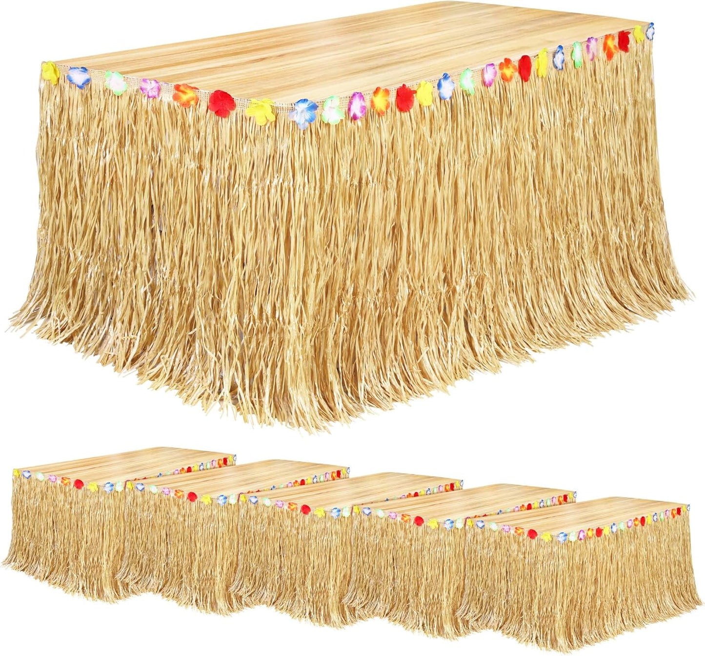 Fovths Luau Grass Table Skirt Natural 9 Feet x 29.5 Inch Hawaiian Table Skirt for Tropical Hawaiian Party Decorations Luau Costume Party, Straw Yellow