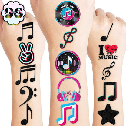 (96PCS) Music Note Notes Musical Motivational Pre-Cut Temporary Tattoos for Kids Birthday Themed Party Supplies Decorations Favors Super Cute Instrument Stickers Tattoo Gifts for Boys Girls Rewards
