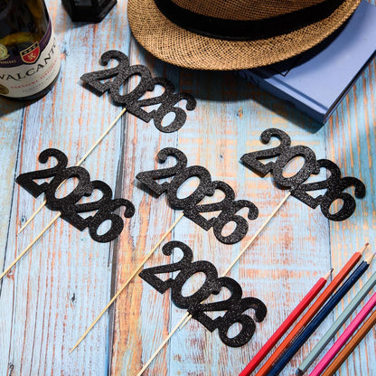 12 Pieces Glitter 2026 Centerpiece Sticks Black Double Sided 2026 Graduation Party Sticks 2026 Floral Picks Table Centerpiece Topper for 2026 Graduation New Year Party Decoration Supplies,4.9x9.1"