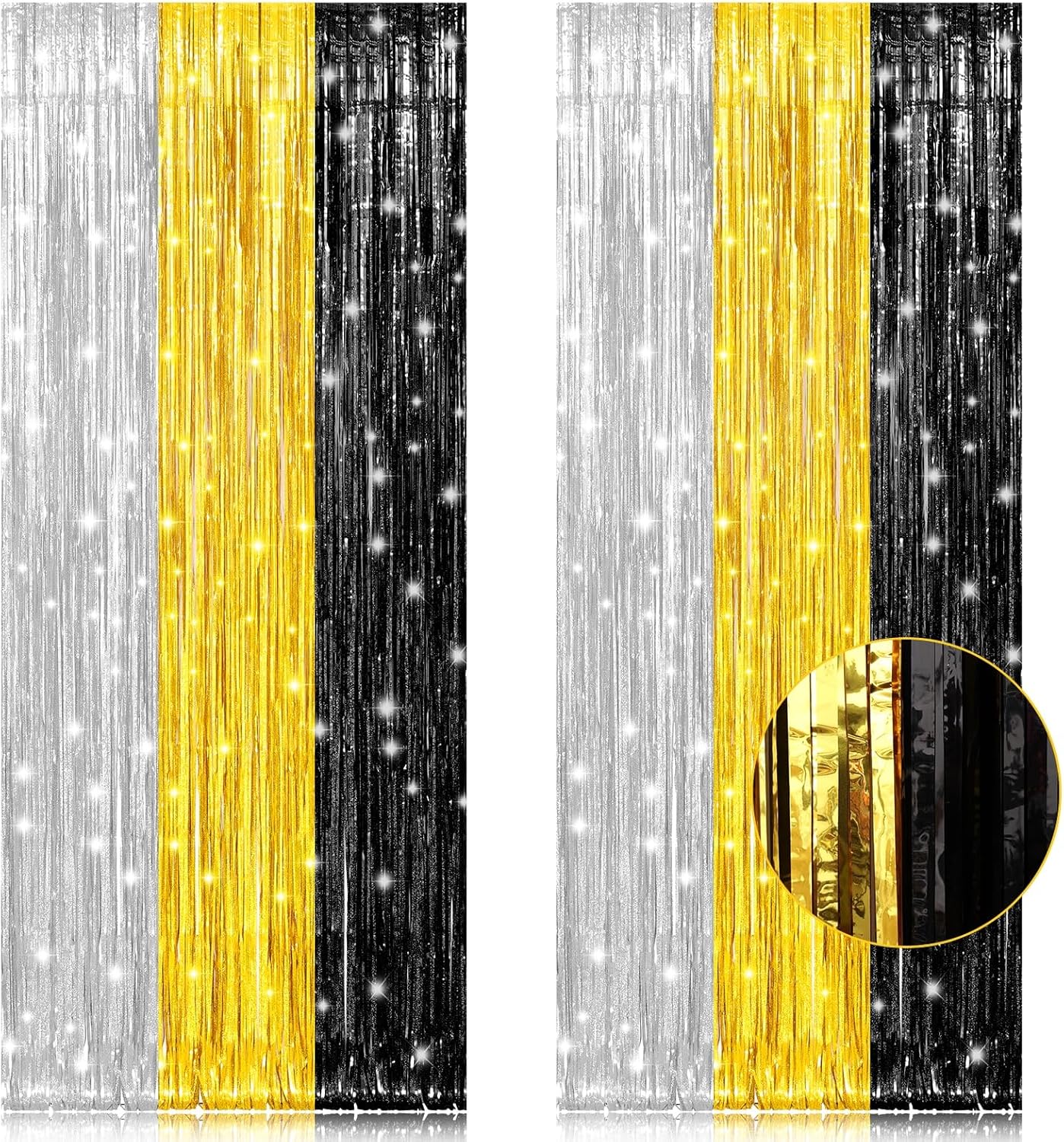 2 Pack 3.2ft x 8.2ft Silver Metallic Tinsel Foil Fringe Curtains, Door Streamer Photo Booth Backdrop for Birthday Graduation Engagement Bridal Shower Bachelorette Baby Shower Party Decorations