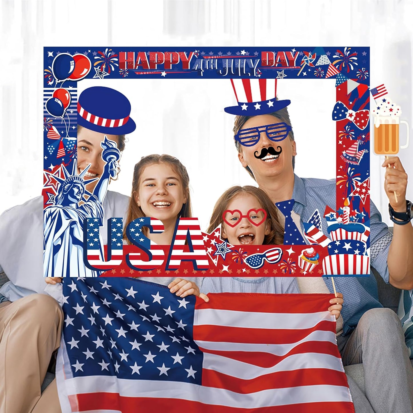 4th of July Independence Photo Booth Prop, Posing Selfie Supplies Funny Picture Decorations for Patriotic Memorial Themed Party Favor Masquerade Backdrop Decor Supplies