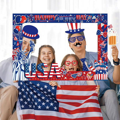 4th of July Independence Photo Booth Prop, Posing Selfie Supplies Funny Picture Decorations for Patriotic Memorial Themed Party Favor Masquerade Backdrop Decor Supplies