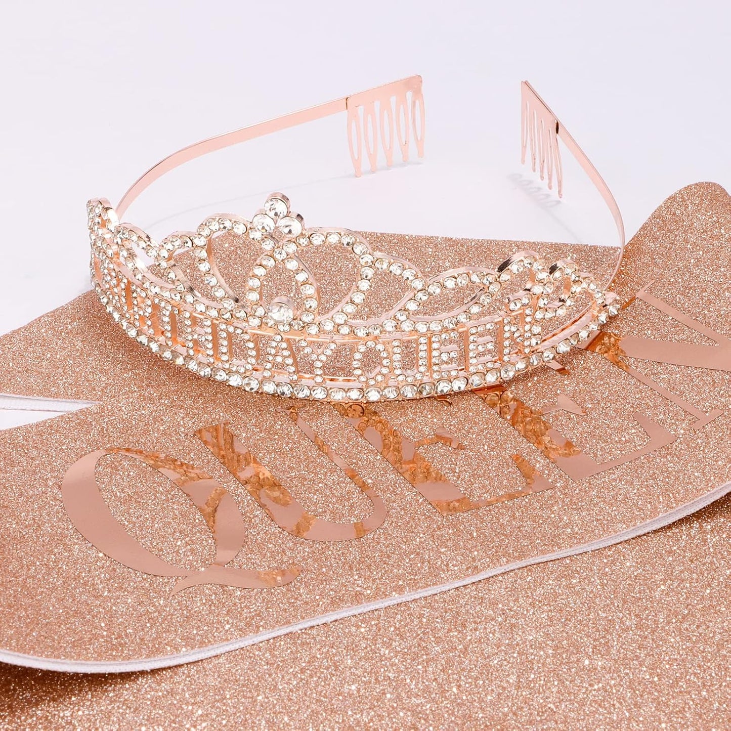 CAVETEE Gold Birthday Crowns and Sash - Queen Tiara for Party Decorations