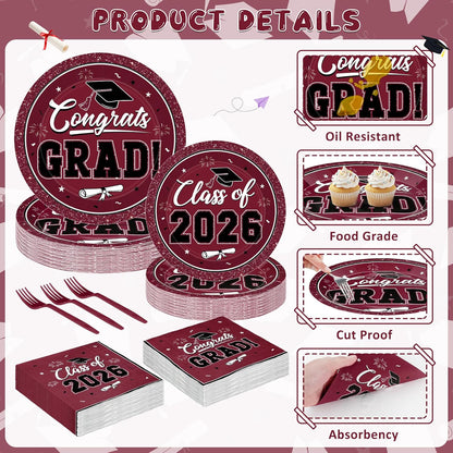 200Pcs Graduation Decorations 2026, Blue Graduation Plates and Napkins Party Supplies for 50 Guests, Disposable Grad Plates, Napkins, Dessert Plates and Forks for Grad Decor Wedding Birthday Supplies
