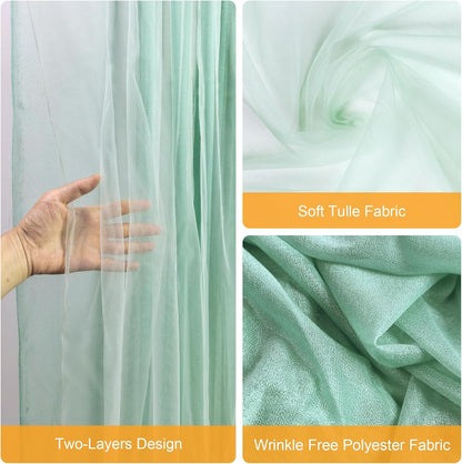 Fomcet Tulle Backdrop Curtains with Lights String White 10FT X 8FT Sheer Curtain with Lights Tulle Curtains Backdrop for Wedding Birthday Party Baby Shower Photo Shoot (2 Panels 5x8FT)