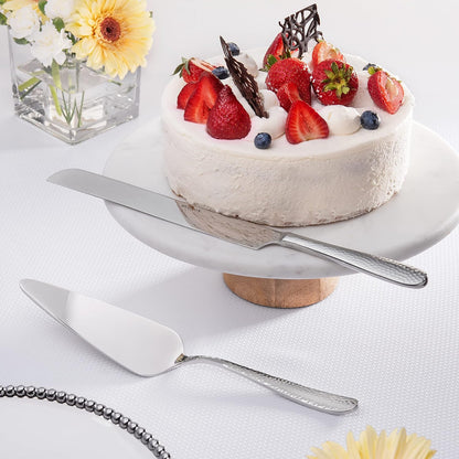 Hudson Essentials Bergamo Hammered 18/10 Stainless Steel Wedding Cake Knife & Cake Server Set – Perfect for Weddings, Engagements, & Birthay Parties