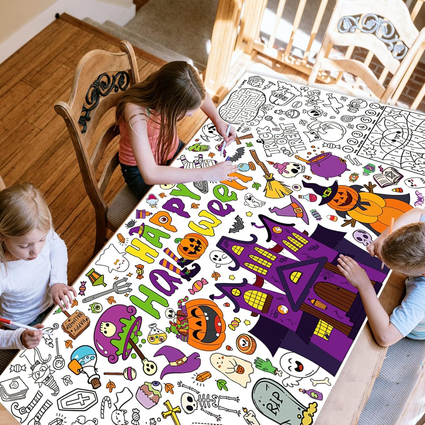 Easter Coloring Poster for Kids 30x72 Inch Bunny Giant Coloring Tablecloth Happy Easter Crafts Paper Table Cover for Gifts Activities Games Classroom Wall School Home Parties