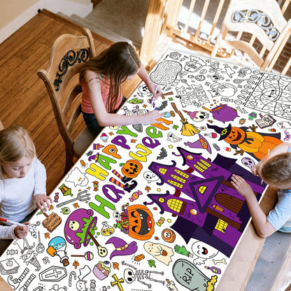 Easter Coloring Poster for Kids 30x72 Inch Bunny Giant Coloring Tablecloth Happy Easter Crafts Paper Table Cover for Gifts Activities Games Classroom Wall School Home Parties