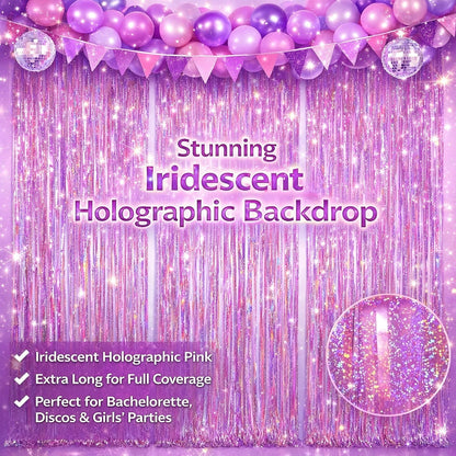 Happy Mothers Day Decorations Melsan 3 Pack 3.2 x 8.2 ft Pinkish Purple Tinsel Fringe Curtain Backdrop, Sparkling Metallic Party Decorations for Girls Birthday, Bachelorette, Wedding, Photo Booth
