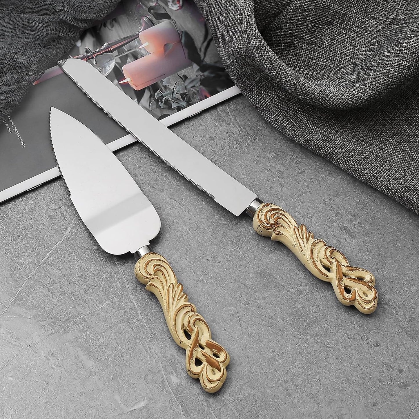 Wedding Cake Knife and Server Set - Vintage Design Stainless Steel Cake Cutter Set - Gifts for Wedding Anniversary Party Celebration