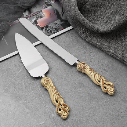 Wedding Cake Knife and Server Set - Vintage Design Stainless Steel Cake Cutter Set - Gifts for Wedding Anniversary Party Celebration
