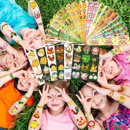 96 PCS Chicken Party Favors Set – 72 Pre-Cut Temporary Tattoos & 24 Slap Bracelets for Kids, Perfect for Farm-Themed Birthday Parties, Classroom Rewards & Barnyard Celebrations