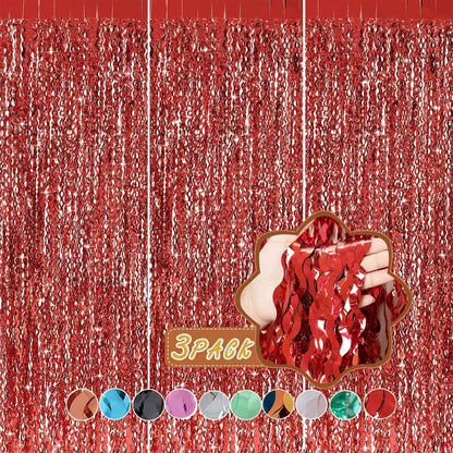 3 Pack Colorful Foil Fringe Curtain Backdrop - 6.6 x 3.3 ft Wavy Rainbow Tinsel Backdrop Curtain Metallic Streamers Iridescent Holiday Photo Booth Party Decorations