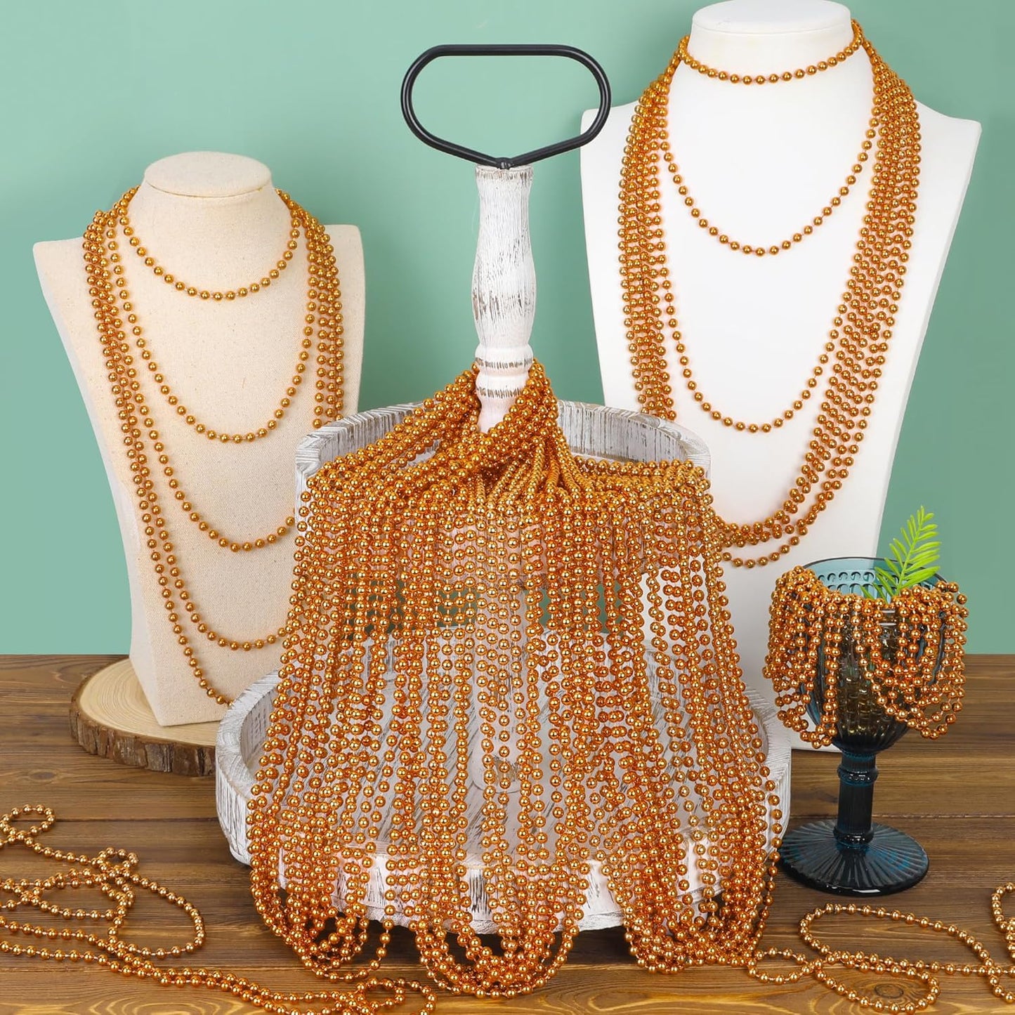 EOBOH 144PCS Mardi Gras Beads, Metallic 12 Kinds Bead Necklace Party Supplies, 33" Mardi Gras Necklace Costume Stuff, Festival Parade Throw Accessories for Wedding Birthday Celebrations Decorations
