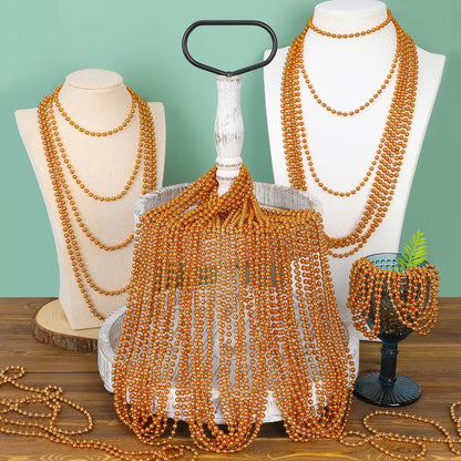 EOBOH 144PCS Mardi Gras Beads, Metallic 12 Kinds Bead Necklace Party Supplies, 33" Mardi Gras Necklace Costume Stuff, Festival Parade Throw Accessories for Wedding Birthday Celebrations Decorations