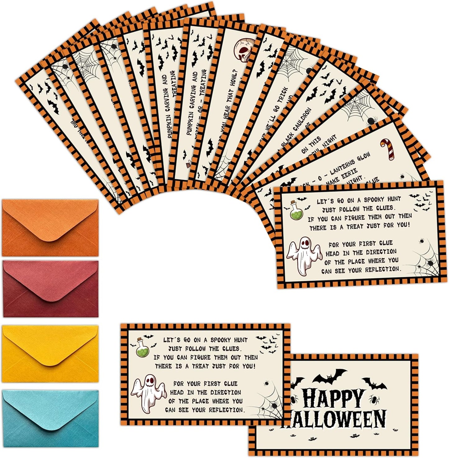 Halloween Scavenger Hunt Clue Cards, Magical Scavenger Hunt Games for Adults, Halloween Fall Pumkin Holiday Birthday Party Supplies Activities Outdoor Indoor(16 Clues Cards with Envelopes), 11