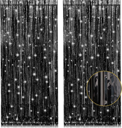 2 Pack 3.2ft x 8.2ft Silver Metallic Tinsel Foil Fringe Curtains, Door Streamer Photo Booth Backdrop for Birthday Graduation Engagement Bridal Shower Bachelorette Baby Shower Party Decorations