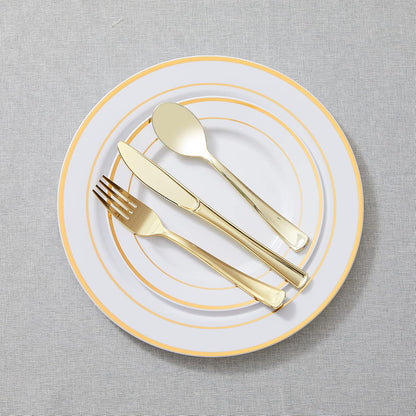 N9R 60PCS Gold Plastic Silverware - Gold Plastic Cutlery Set Disposable Flatware Dinnerware -30 Forks, 15 Spoons, 15 Knives for Party, Thanksgiving, Christmas