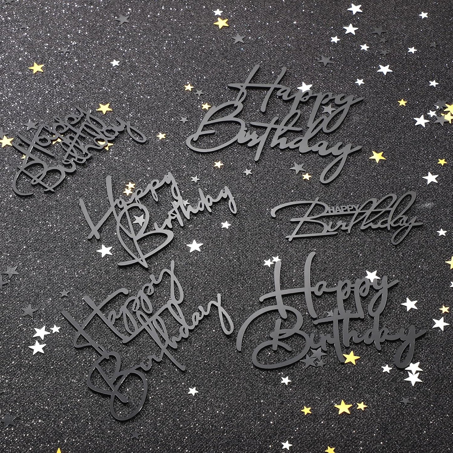 Barydat 24 Pieces Gold Happy Birthday Cake Toppers Mirror Acrylic Cupcake Topper Happy Birthday Sign for Cake Side Cupcake Decorations, 6 Styles