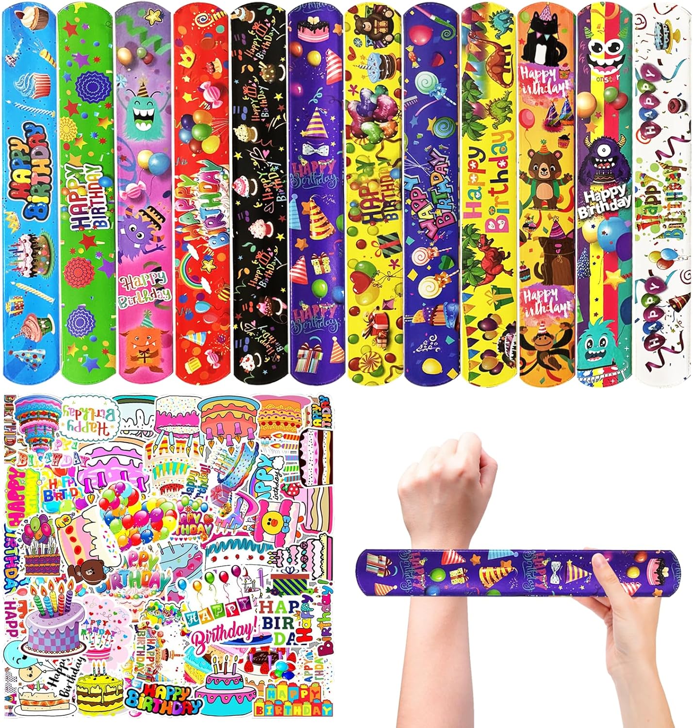 CZWXOXO 74PCS Fruit Slap Bracelets&Stickers Summer Fruit Theme 24PCS Slap Bracelets 50PCS Stickers Party Favors Basket Bag Filler School Prizes Gifts Party Favors Bulk