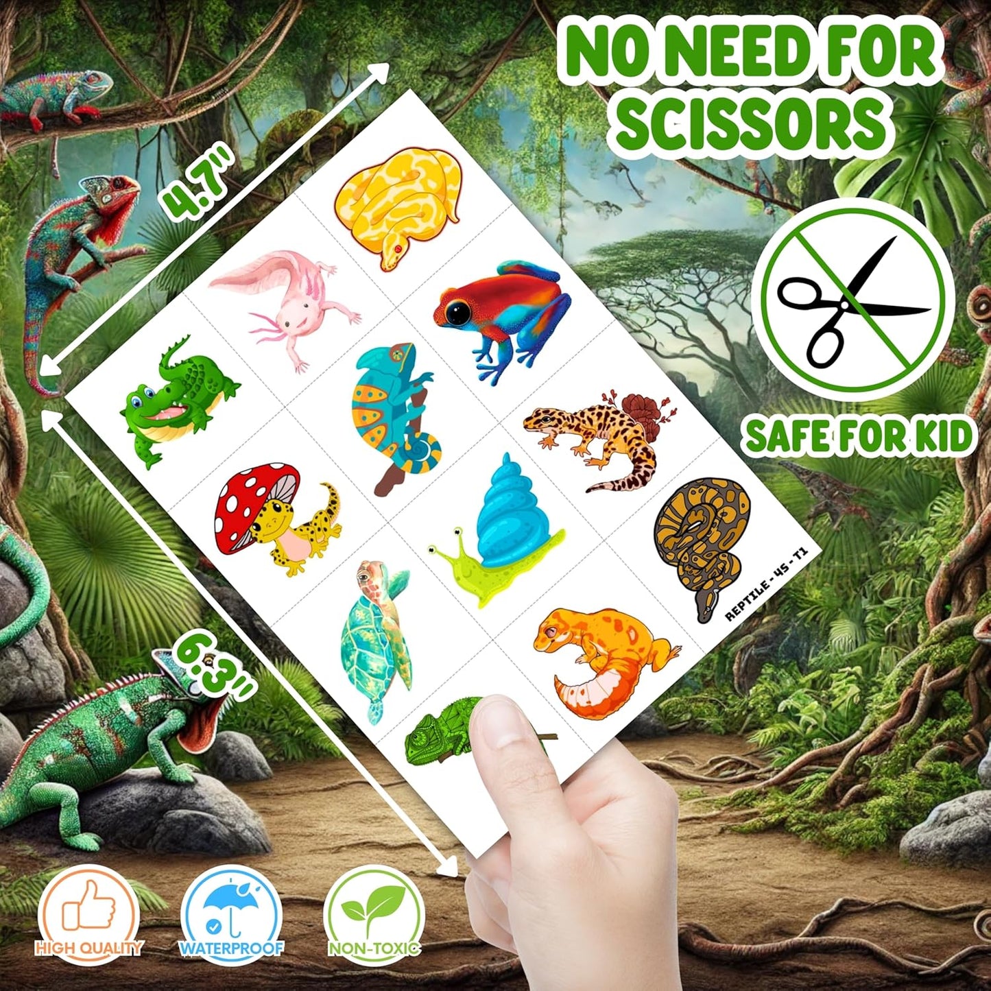 72PCS Reptile Party Favors - 48 Pre-cut Tattoos & 24 Slap Bracelets, Alligator, Lizard, Gecko, Snake Patterns - Perfect for Reptile-Themed Birthdays, Classroom Prizes, and Party Supplies for Boys