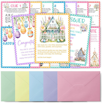 Easter Scavenger Hunt Games, Easter Treasure Hunt Clues Game Cards, Family Party Games for Kids and Adults, Holiday Party Game for Activities Decorations Supplies, 5x7 Inch (Indoor)-A03