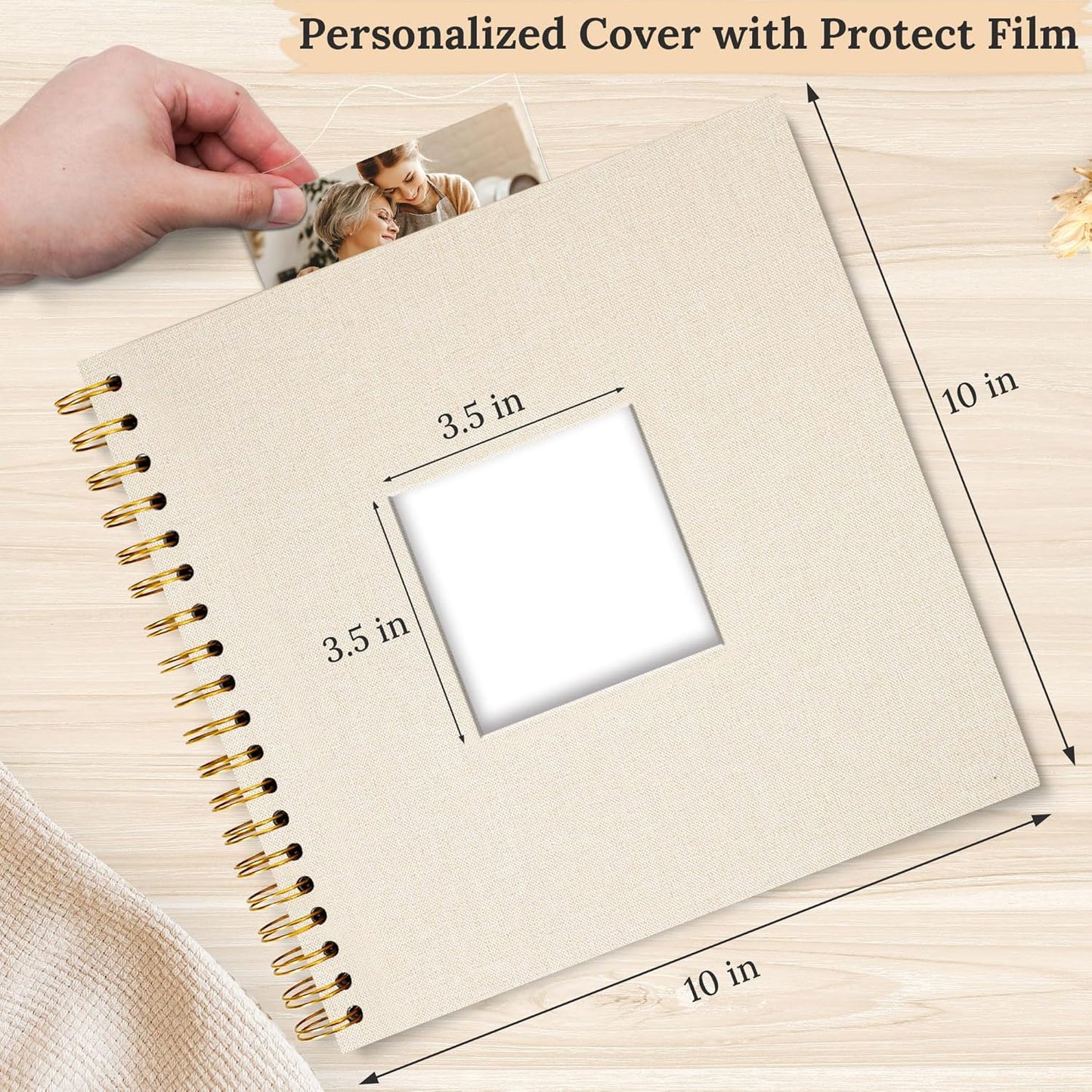 8 x 8 Inch Scrapbook Photo Album Linen Cover 20 Sheets/ 40 Pages, Hardcover Kraft White Pages Memory Book, for Travel Wedding Guest Book Christmas Baby Shower Fits 4x6 & Instant Photos, Beige
