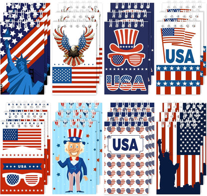 24Pcs Patriotic Mini Notepads, Red White Blue 4th of July Spiral Notebooks Bulk, USA American Pocket Memo Pads for Memorial Independence Day 250th anniversary Party Favors Gifts Office School Supplies
