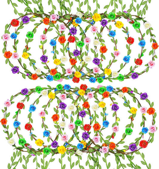 HONLYNE Assorted Colored Flower Crown, Wreath Headband Floral Headpiece Party Festivals, Garland Multicolor Headbands