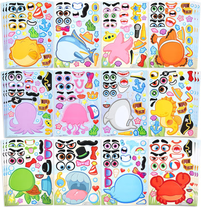 JOYIN 36 Sheets 9"x6" Make a face Stickers for Kids, Make Your Own Animal Stickers with Unicorn, Dinosaur, Sea and Safari Animals, Crafts Birthday Party Favors, Goodie Bags Classroom Activities