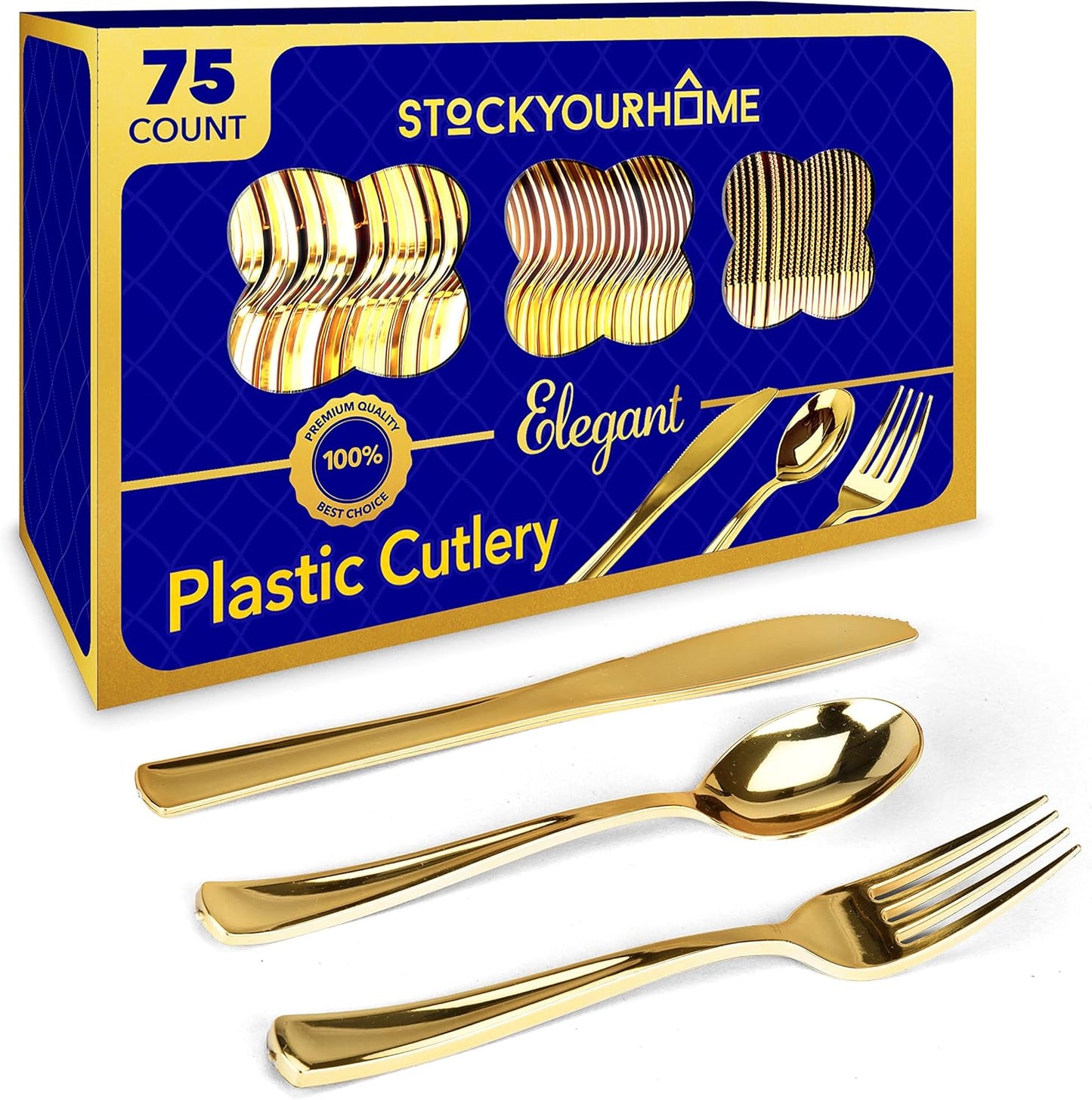 Gold Plastic Silverware Set (160 Bulk Pack) Disposable Cutlery Utensils, 80 Gold Forks, 40 Gold Knives, 40 Gold Spoons, Heavy Duty Flatware For Holidays, Parties, Dinners, Weddings, and Occasions