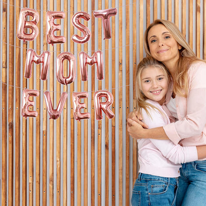 16 Inches Best Mom Ever Balloons Hanging Banner Decorations, Rose Gold Aluminum Foil Letter Balloons for Mother's Day Birthday Baby Shower Gender Reveal Party Supplies