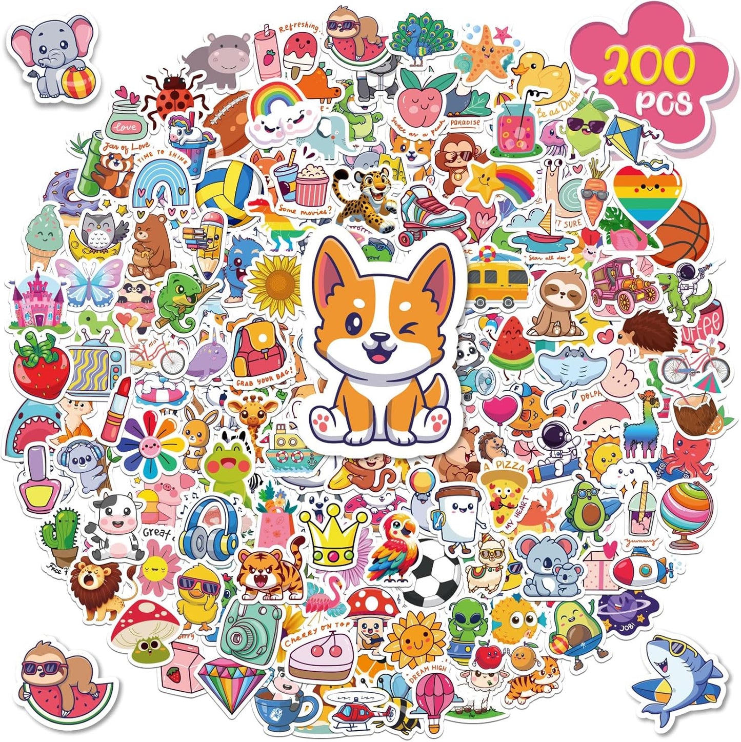 ALODNY 200 PCS Water Bottle Stickers for Kids Cute Sticker,Waterproof Vinyl Stickers for Water Bottles laptops,Kawaii Stickers for Kids Classroom Prize Boys Girls Teens