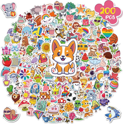 ALODNY 200 PCS Water Bottle Stickers for Kids Cute Sticker,Waterproof Vinyl Stickers for Water Bottles laptops,Kawaii Stickers for Kids Classroom Prize Boys Girls Teens