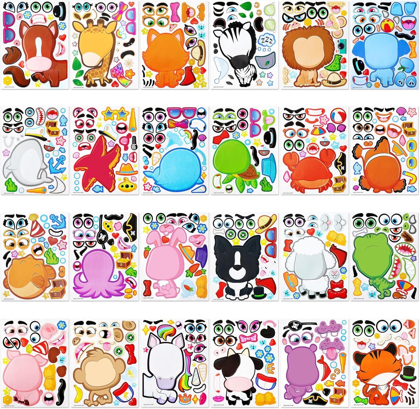 JOYIN 24 Sheets 9"x6" Make a face Stickers for Kids, Make Your Own Stickers with Unicorn, Dinosaur, Sea and Safari Animals, Party Favors Kids Crafts, Goodie Bags Stuffers Classroom Activities