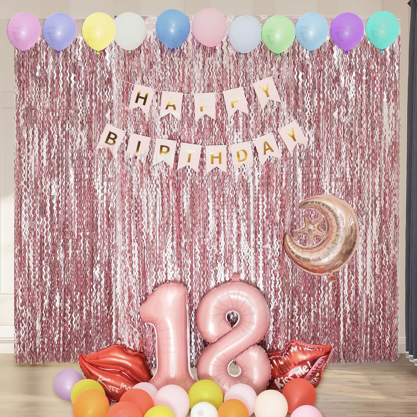 4 Pack Wavy Champagne Gold Metallic Tinsel Foil Fringe Curtains Backdrop - 3.3X6.6ft Foil Fringe Backdrop for Parties | Door Streamers for Birthday | Photo Booth Backdrops Party Decor