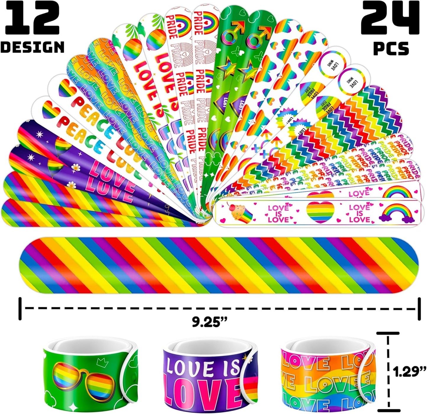 48PCS Pride Party Set - 24PCS Rainbow Temporary Tattoos & 24PCS Slap Bracelets-LGBTQ+Celebration Supplies, Birthday Gifts, Baby Shower Favors, Classroom Rewards,Party Decor for Kids (Boys & Girls)