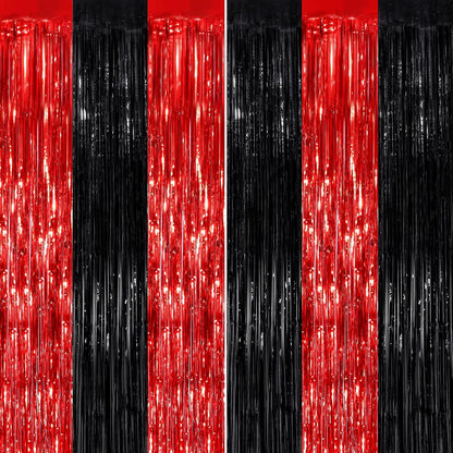 Black Fringe Curtain Party Streamers 2Pack 3.3x8.3 Ft Foil Fringe Backdrop Curtains for Birthday Wedding Bridal Baby Shower Halloween Decor Tinsel Streamers Black Party Decorations Door Streamers